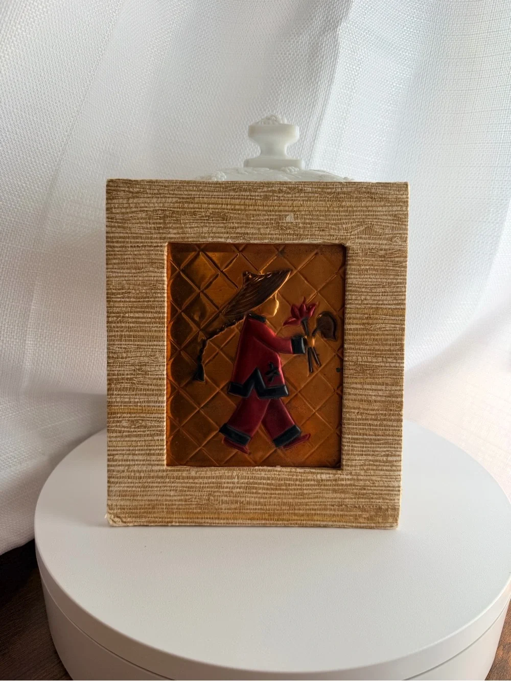 Mid century Chinoiserie tooled copper plaques by Wanda Irwin